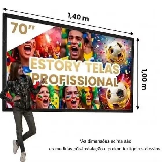 Tela de Projeção 70 Polegadas Dobrável 16:9 com Ilhós Ideal para Projetores 4K e Full HD1,00 X X1,40