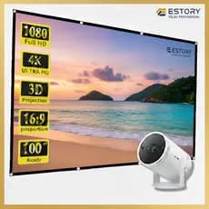 Tela de Projeção Profissional 1,18x2,00m Dobrável 16:9 com Ilhós –Ideal para Projetores 4K e Full HD