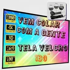 Tela De Projeção Projetor 130 Velcro Borda Cinza HD 4K FULL Profissional Dobrável  Ideal Projetores