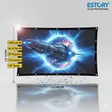 TELÃO , TELA DE PROJEÇÃO ESTORY TELAS 3D ,4K, IMERSÃO TOTAL (1,55 X 2,50) FRETE GRATIS