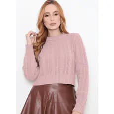 Blusa cropped Cables Tricot de trança manga longa.