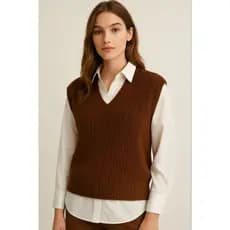 Colete Tricot Feminino texturizado decote V