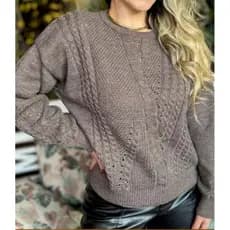 Suéter Tricot Blusa Inverno com pontos trança alto relevo