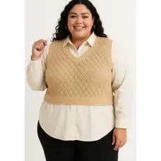 Colete Tricot Feminino Plus Size ponto rendado