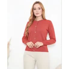 Cardigan Feminino de Tricô Fino Botões Frontais Manga Longa
