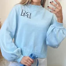 Blusa Tricot mangas Bufantes com gola alta