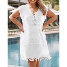Saida de Praia Feminino Plus Size Tricot Verão com franjas