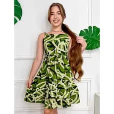 Vestido Infantil Juvenil Estampado Alça Verão Praia Rodado