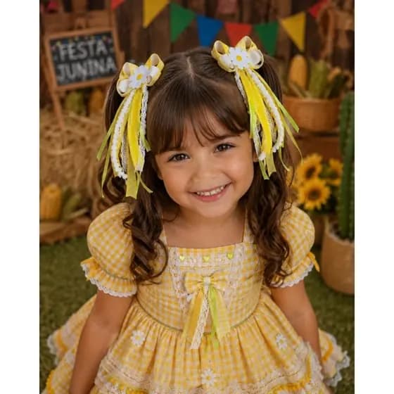Laço Junino Infantil Acessório de cabelo junino Amarelo