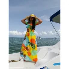 Vestido Ciganinha Longo Viscose Lastex Feminino Soltinho Florido Verão