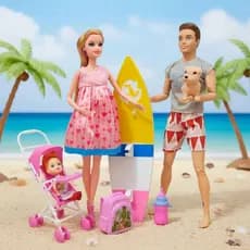 Kit Boneca Grávida Bebê Na Barriga + Boneco Ken Surfista Articulado Com Acessórios Família Barato