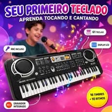 Teclado Piano Musical 61 Teclas Infantil C/ Microfone, Gravador, Educativo, Iniciante 1 Alto Falante
