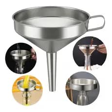 Funil De Cozinha Em Aço Inox Médio 12x12 Cm Com Alça - Garrafas Óleo Azeite E Líquidos Multiuso