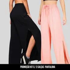 KIT 2 Calças Pantalona  Moda Tendência Feminina Fenda Lateral Alfaiataria Elastex Com Cordão  2024