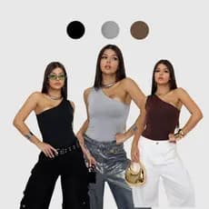 Body Feminino Mula Manca Um Ombro Só  Alça Larga SlimVersátil Moda Casual Blogueira