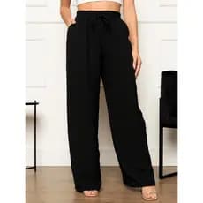 Calça Pantalona  Moda Tendência Feminina Tecido Duna com Bolso Alfaiataria Elastex Com Cordão  2025