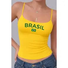 Regata Alça Fina BRASIL  Blusa com Forro Duplo no Busto Suplex Blogueira