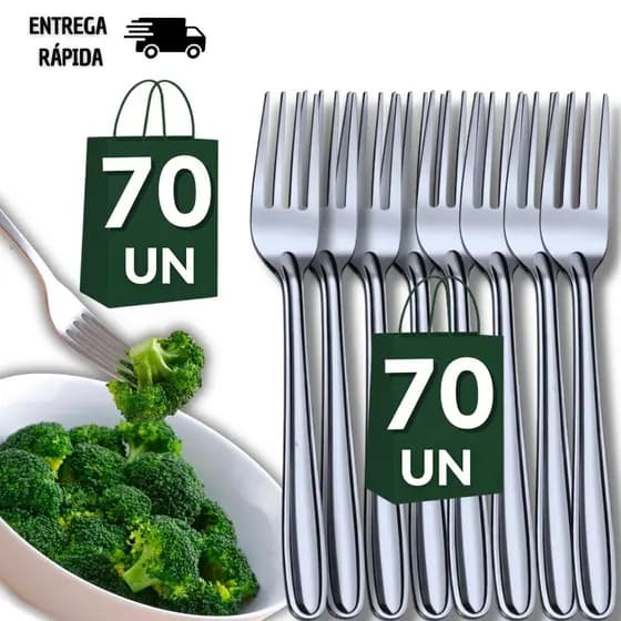 Conjunto 70 Garfos de Aço Inox Reutilizável  Talheres Resistentes para Cozinha Restaurante Lanchonete Bar Eventos Buffet