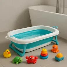 Banheira Infantil Dobrável de Silicone Azul com Pés Antiderrapantes Bebe Snel Home