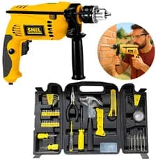 Kit Completo com Maleta de Ferramentas 200 Peças e Furadeira de Impacto 500W 127V Uso Domestico