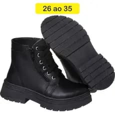 Bota Coturno Infantil Feminino Cor Preta com Cordão e Zíper