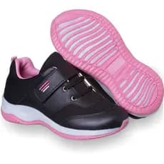 Tênis Infantil Feminino Escolar Com Fecho Rápido Preto Com Rosa