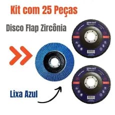 Kit com 25 Peças de Disco Flap 4" Grão 40 Zircônia Lixa Azul Alta Performance e Rendimento 115 mm.