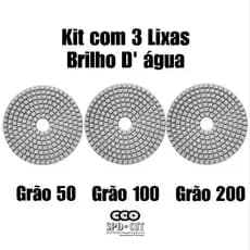 Kit 3 Lixa Brilho D'água Grão 50, 100, 200 Mármore, Granito, Porcelanato, Concreto Alto Rendimento