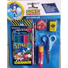 Kit Escolar Sonic - 18 Peças - Lapis de Cor + Tesoura + Cola Bastao + Borracha + Apontador + Lapis Preto
