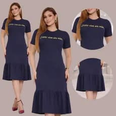 Vestido Feminino Babado Midi Estampado Casual 100% Algodão Elegante