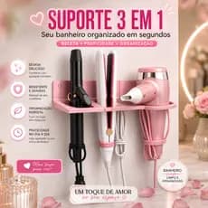 Suporte de Parede 3 em 1 Secador Chapinha Babyliss – Organize seu Banheiro Fácil