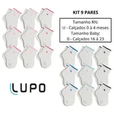 Kit 9 Pares De Meia Infantil Bebê Menino E Menina Lupo Baby RN Algodão Original 02165-089