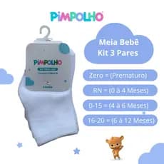 Meias Bebe 0 a 6 Meses Kit 03 Pares de Meia Infantil Menino Menina Recém Nascidos Branca RN Pimpolho