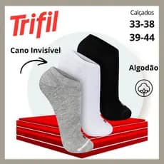 Meia Soquete Invisível Masculina Feminina Academia Algodão Lisa Kit 3 Meia Cano Curto Trifil -T06277