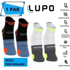 Meia Corrida Lupo Cano Médio Anti Bolhas Londres Poliamida Masculina Feminina Academia Kit até 2 Pares
