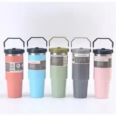Garrafa Térmica 600ML Com Alça Flip Tumbl Aço Inoxidável Isolamento Térmico Com Canudo P/Academia Trabalho Caminhada