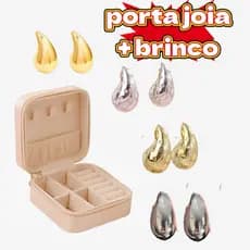 Um Porta Joia + Brinco Gota D'Agua Virgula Elegante Dourado ou Prata Folheado Moda Blogueira Brinco Feminino