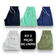 KIT COM 3 SHORTS DE LINHO MAURICINHO PREMIUM MODA PRAIA SUMMER