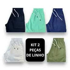 KIT COM 2 SHORTS DE LINHO MAURICINHO PREMIUM MODA PRAIA SUMMER