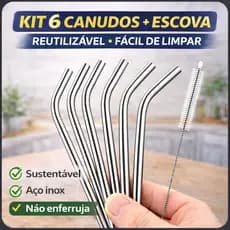 Kit 6 Canudos Reutilizáveis em Aço Inox + Escovinha – Sustentável e Fácil de Limpar