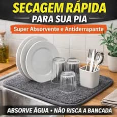 Tapete Escorredor de Louça Super Absorvente Antiderrapante Secagem Rápida Cozinha