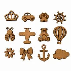 Kit 50 Apliques Luxo MDF Cru 3mm Para Artesanato Pintura Lembrancinhas Decoração Infantil DIY Festa