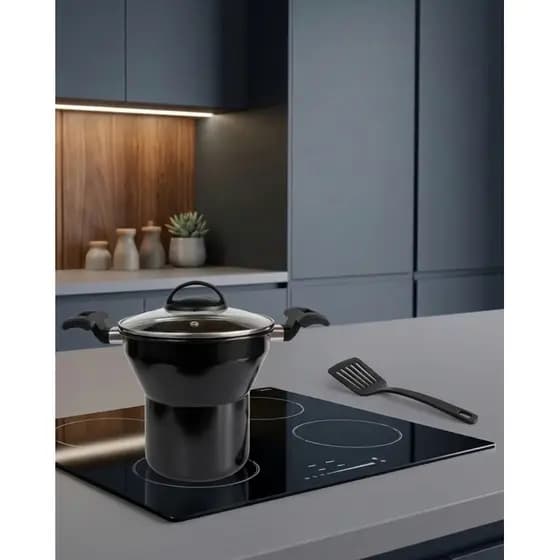 Cuscuzeira de Indução c/tampa de vidro+Espatula Preta cooktop
