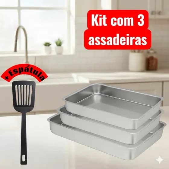 Jogo Assadeira Retangular 3 peças + Espatula