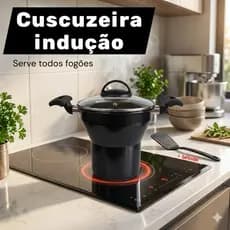 Cuscuzeira Indução Preta Média tampa de vidro