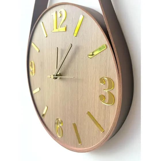 RELOGIO DE PAREDE CARD DOURADO ADNET FREIJÓ 25,30,40,50 CM ALÇA COURO SILEN
