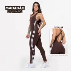 Macacão Fitness Feminino Listrado em Poliéster Duplo Trançado – Zero Transparência, Alta Sustentação e Conforto Premium