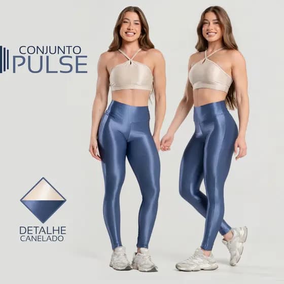 Conjunto Fitness legging básica microcanelado e top gota frente única Off White