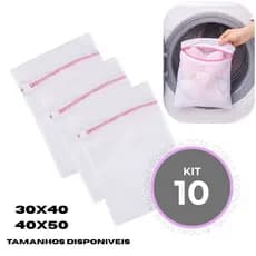 Kit 10 Sacos Lavar de Roupas Tecidos Delicados Lavanderia Tanquinho Organizacao Saquinho 40x50