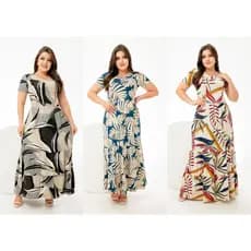 Vestido Longuete Juliana Lindas Estampas Lançamento Moda Evangélica Cristã Brás - Loja Via Brás
